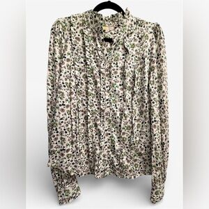 Boden White Floral Top with Ruffle Trim